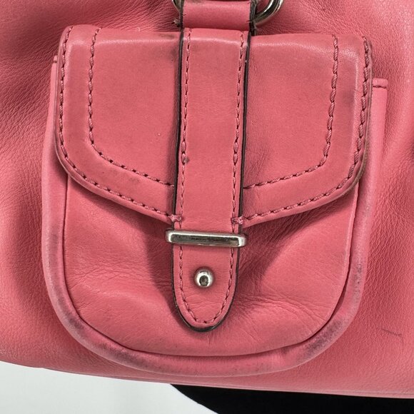 Vintage Baguette Purse Y2k East West Pocket Pink Strap 2 Handles Leather Zip - Picture 3 of 7